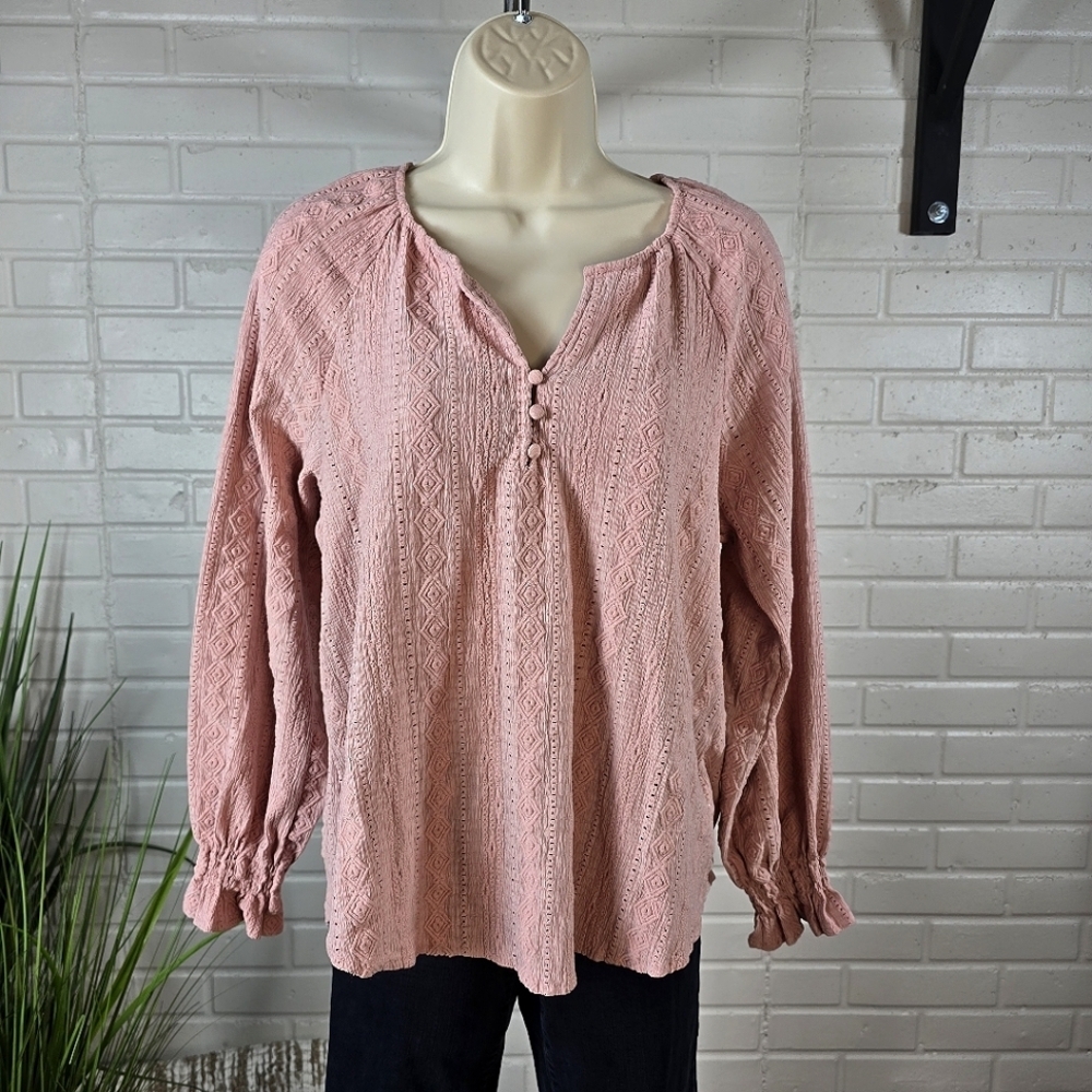 Frye Dusty Pink Embroidered Eyelet Long Sleeve Top Size Medium